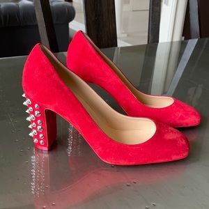 Christian louboutin red suede loubi Donna stud 85mm square toe pump sz 37